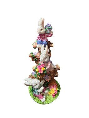 Garden Rabbits On a Tree Cute Spring Figurine Decor